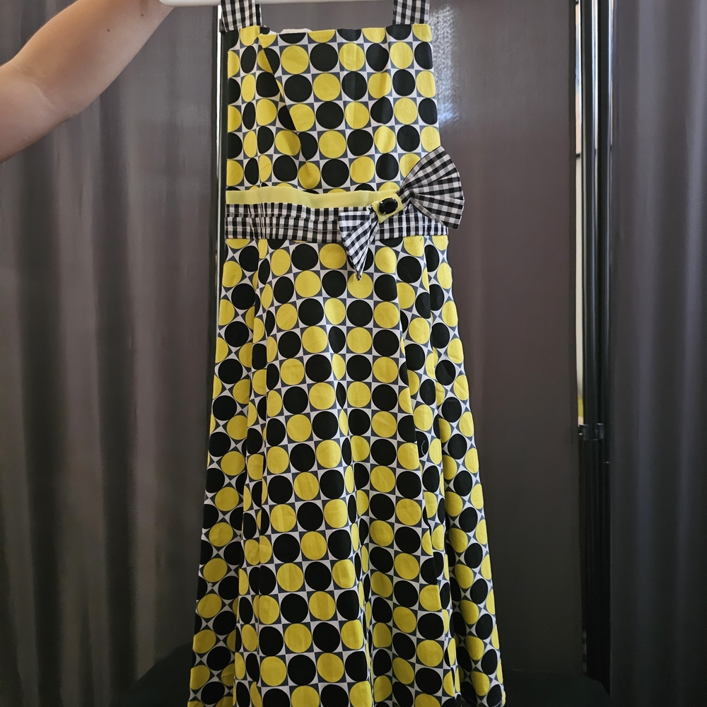 Yellow and Black Polka Dot Dress with Bow